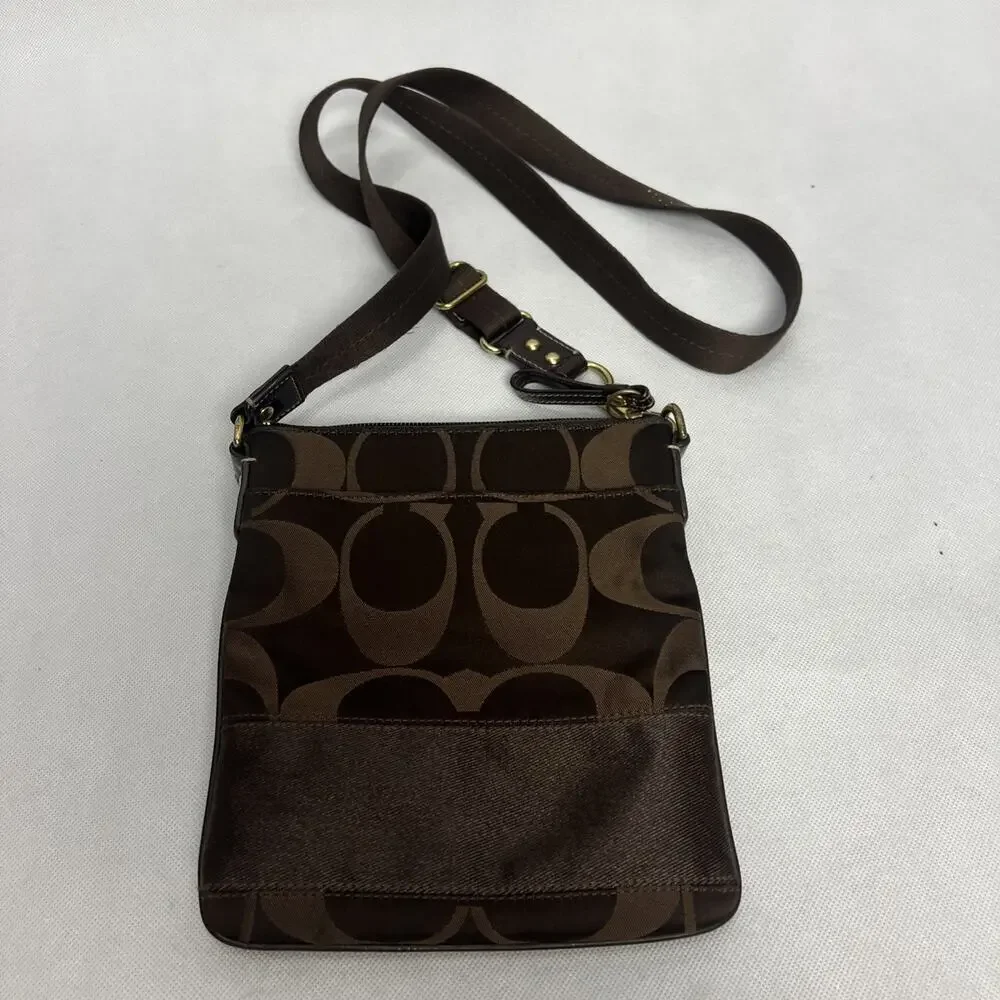 Coach Signature Logo Swingpack Crossbody Bag Brown Adjustable Strap Y2K COA